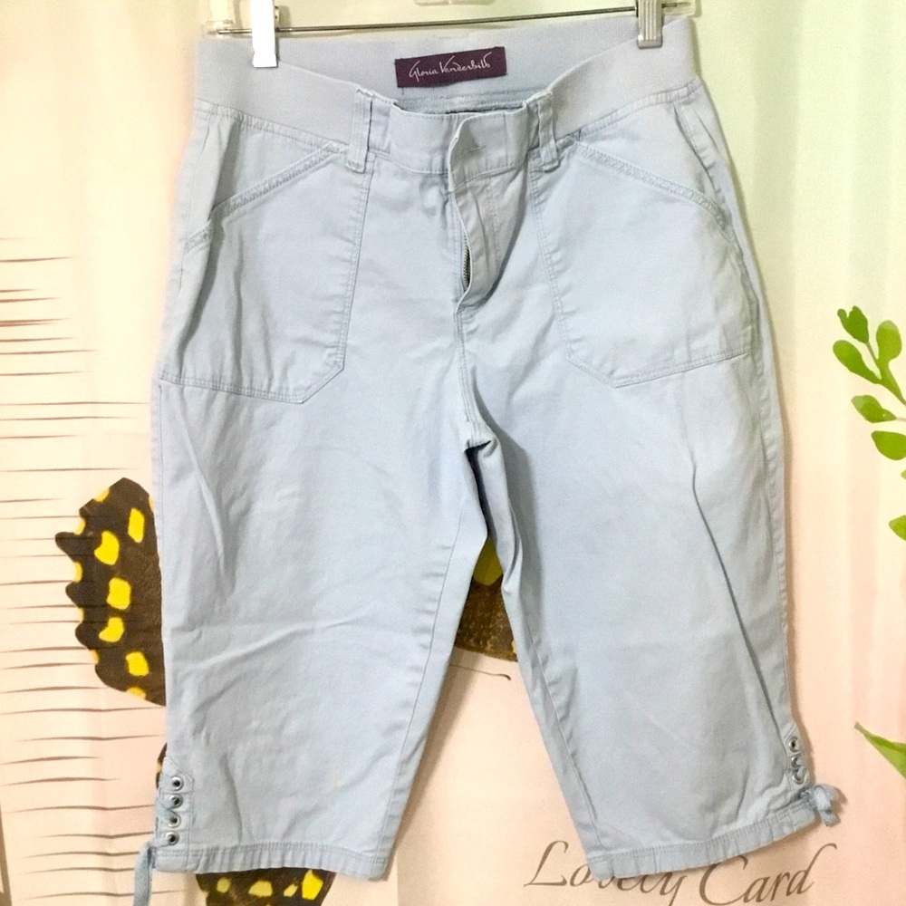 🛒Gloria Vanderbilt Lace-up Bermuda’s Size 6 Petite Light Blue/Grey